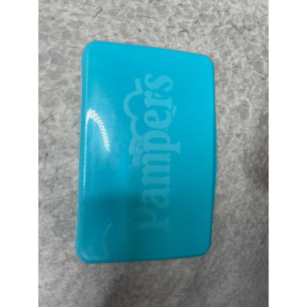 Vintage Pampers Travel Baby Wipes Case Reusable Plastic Container Blue 8x5